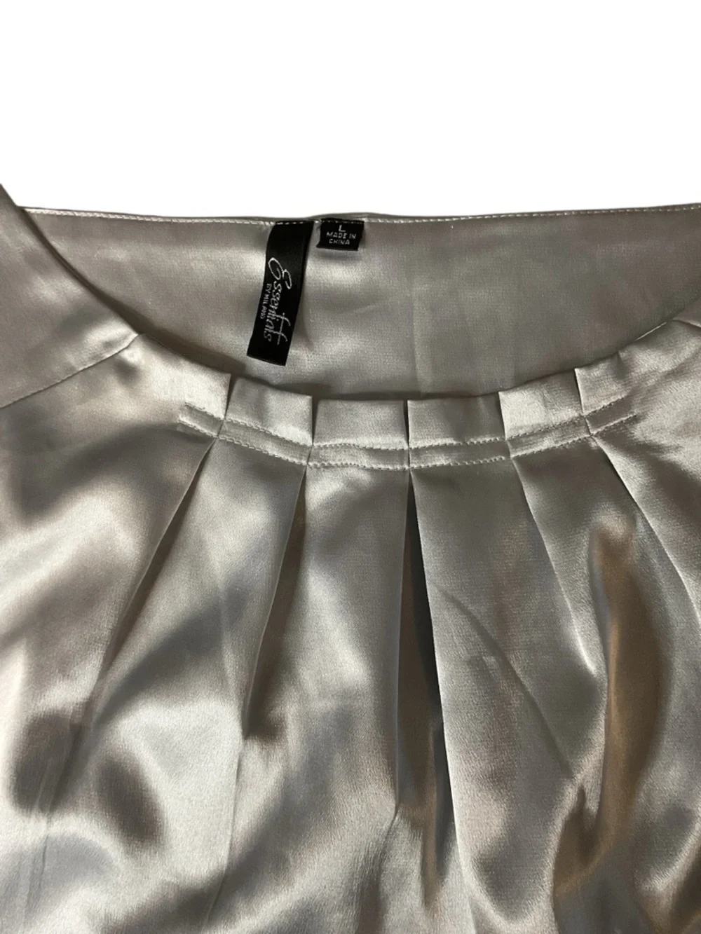 Essentials Sleeveless Satin Pleated Neck Shell Top - metallic Silver L - Picture 6 of 12